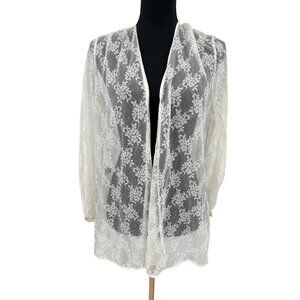 Vintage Fredericks Of Hollywood White Floral Lace Nylon Bed Jacket One Size